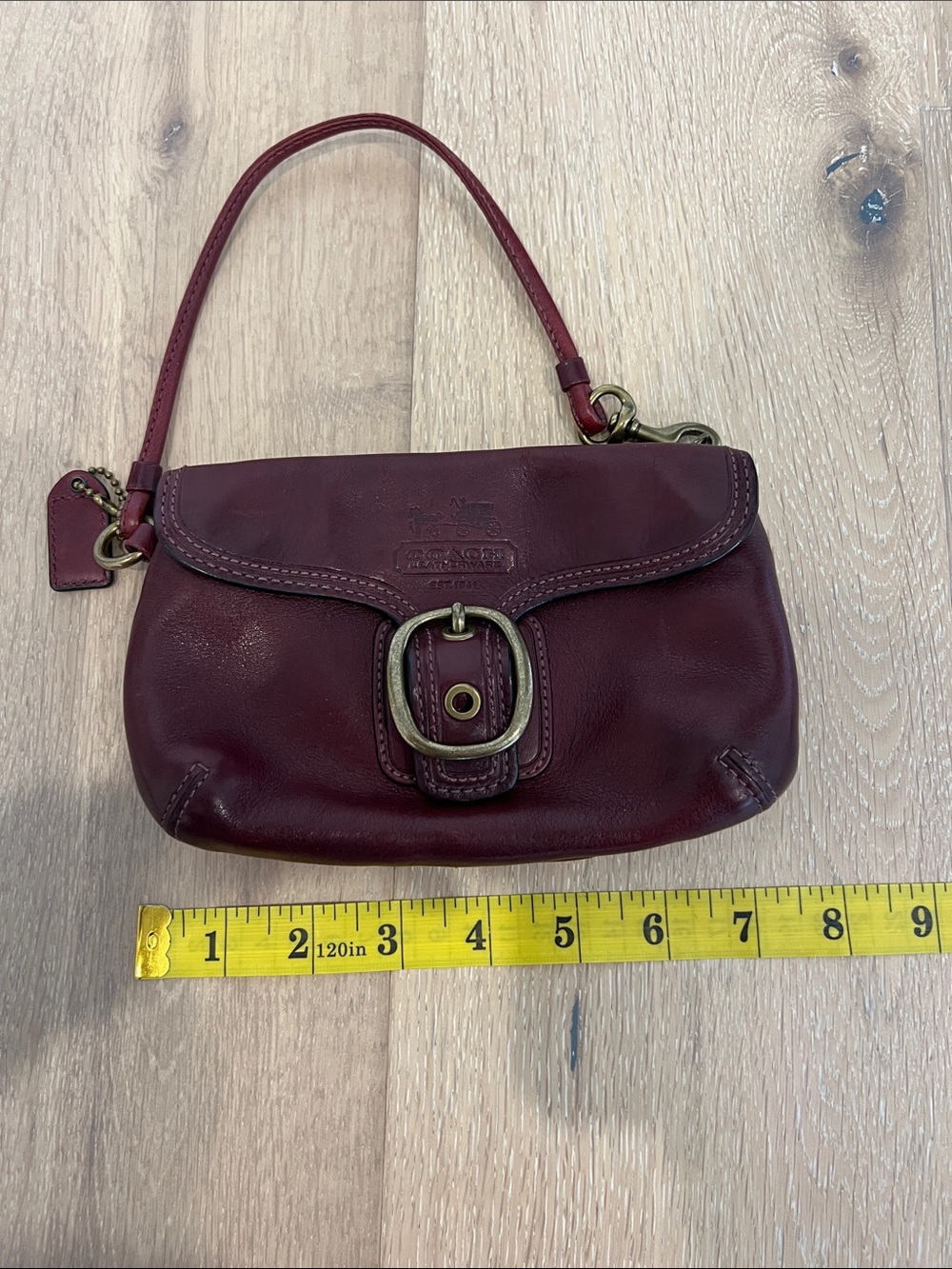 Coach Maroon Leather Wristlet with Brass Buckle - Picture 10 of 11